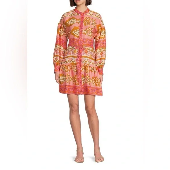 ALEX MARIE Wren Pink Orange Floral Long Sleeve Boho Dress Sz 18 NWT Retro Print - Picture 12 of 13